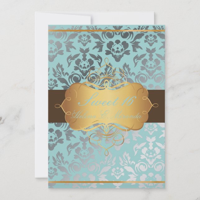 PixDezines Sweet 16/ Damask/tiara/diy Farben Einladung (Vorderseite)