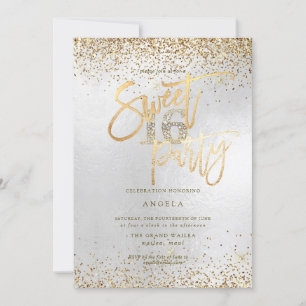 PixDezines Sweet 16 Diamond Silver Gold Glitzer Einladung