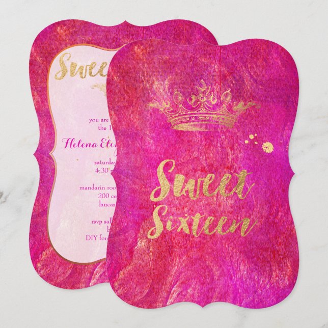 PixDezines Sweet 16, Imitate Goldkrone Einladung (Vorne/Hinten)