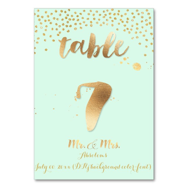PixDezines Tabelle 7/Goldsprinkles/DIY Farbe/Minze Tischnummer (Vorderseite)