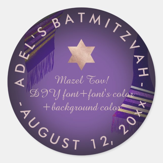 PixDezines Talit Bar Mitzvah/Bat Mitzvah/DIY Runder Aufkleber (Vorderseite)