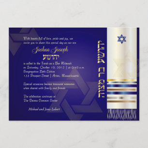 PixDezines talit/Stilvolle Bar Mitzvah/blau/gold Einladung