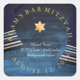 PixDezines Tallit Bar Mitzvah/Wasserfarbe Quadratischer Aufkleber