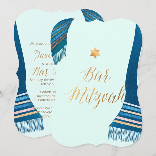 PixDezines Tallit/Mint/Aquamarin/Bar Mitzvah Einladung (Vorne/Hinten)