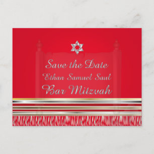 PixDezines TALLIT/RED/MITZVAH Save the Date Ankündigungspostkarte