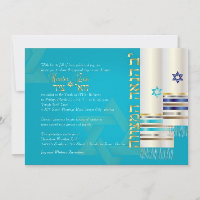 PixDezines tallits b'nai mitzvah/diy Farbe Einladung (Vorderseite)