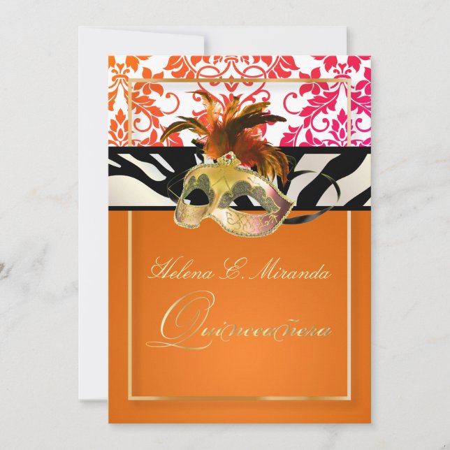 PixDezines Tanza Damask/Quinceanera/Zebra Einladung (Vorderseite)