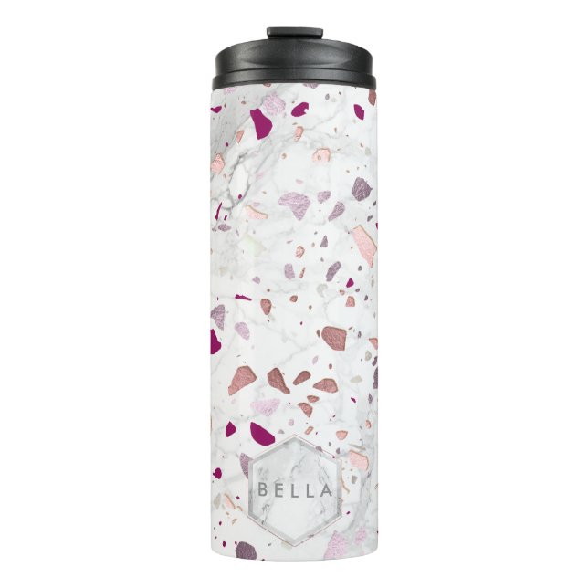 PixDezines TERRAZZO ROSE GOLD, BURGUNDY SILVER Thermosbecher (Vorderseite)