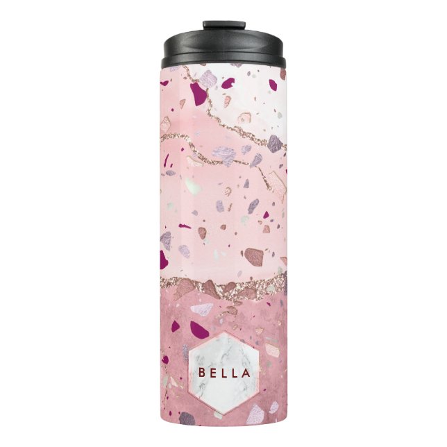 PixDezines TERRAZZO ROSE GOLD, BURGUNDY Thermosbecher (Vorderseite)