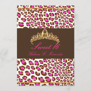 PixDezines Tiara+Leopard Sweet 16/rosa Schokolade Einladung