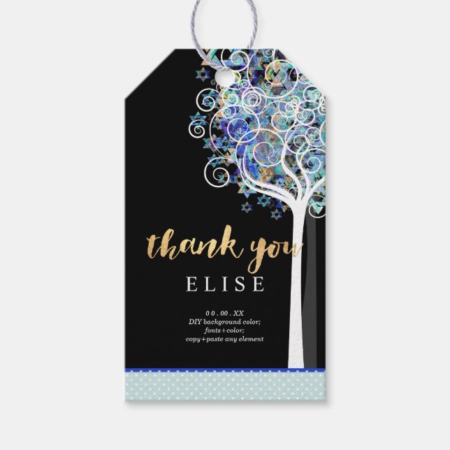 PixDezines Tree of Life Bat Mitzvah/Blau Geschenkanhänger (Vorderseite)