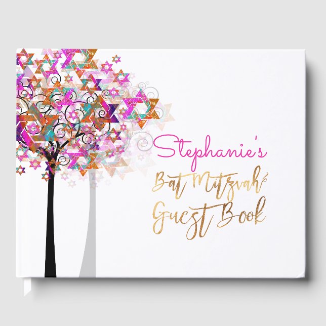 PixDezines Tree of Life Bat Mitzvah/Pink Gästebuch (Vorderseite)