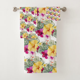 PixDezines Tropisches Paradies Florales Blattwerk Badhandtuch Set