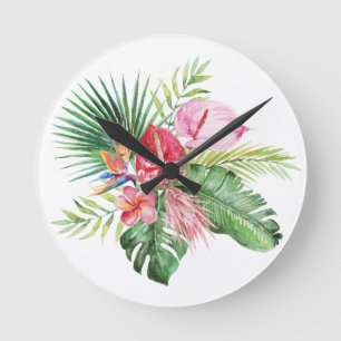 PixDezines Tropisches Paradies Üppiges Florales La Runde Wanduhr