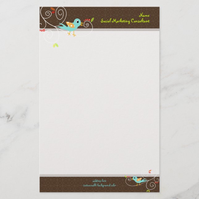 PixDezines Tweete, tweete, SEO-Marketing/DIY-Farbe Briefpapier (Vorderseite)