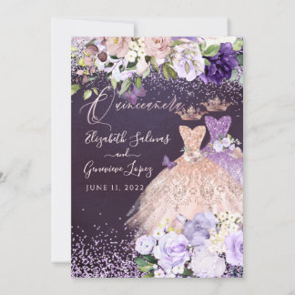 PixDezines Twins Quinceanera RoseGold Dusty Lila Einladung