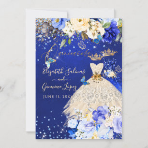 PixDezines Twins Quinceanera Royal Blue Gold Einladung
