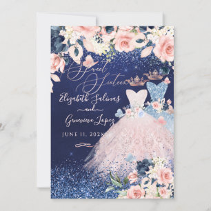 PixDezines Twins Sweet 16 Dusty Blue+Blush Einladu Einladung