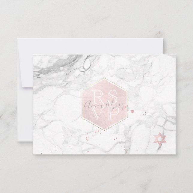 PixDezines UAWG Blush Pink Honeycomb Mitzvah ✡ RSVP Karte (Vorderseite)