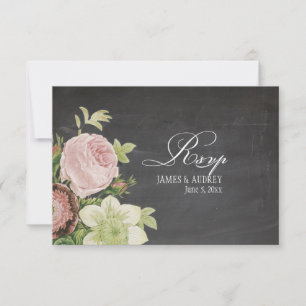 PixDezines uAwg chalkboard + Vintage Rose RSVP Karte