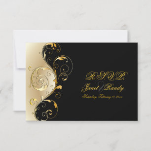 PixDezines uAwg Filigree+Wirbel/schwarz+gold RSVP Karte