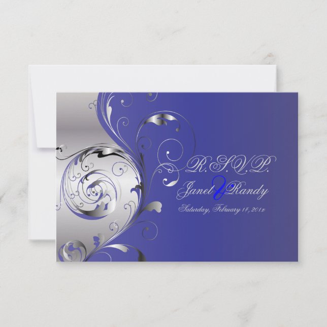 PixDezines uAwg Filigree+Wirbel/silber+blau RSVP Karte (Vorderseite)