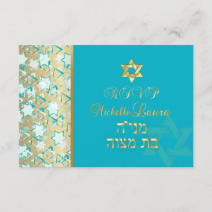PixDezines uAwg grunge Bar mitzvah/blau/gold RSVP Karte