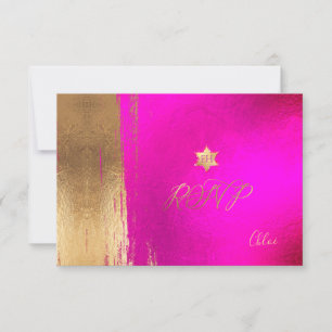 PixDezines UAWG Hot+Flashy Pink Mitzvah ✡ RSVP Karte