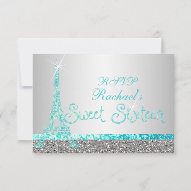 PixDezines uAwg Imitats Glitzer eiffel/16 . Geburt RSVP Karte (Vorderseite)
