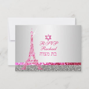 PixDezines uAwg Imitats Glitzer eiffel/bat mitzvah RSVP Karte