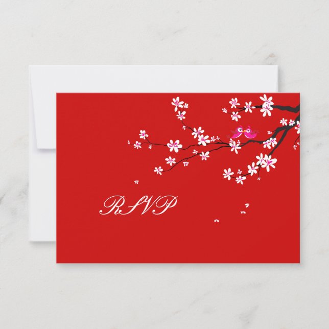 PixDezines uAwg Love Birds+Rote Kirsche/Graufarbe RSVP Karte (Vorderseite)