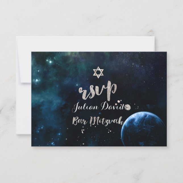 PixDezines UAWG Midnight Sky Bar Mitzvah ✡ RSVP Karte (Vorderseite)