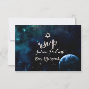 PixDezines UAWG Midnight Sky Bar Mitzvah ✡ RSVP Karte