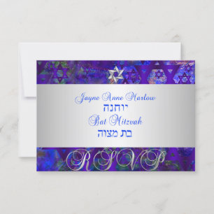 PixDezines uAwg Mod stars/Bar Mitzvah/Violett RSVP Karte