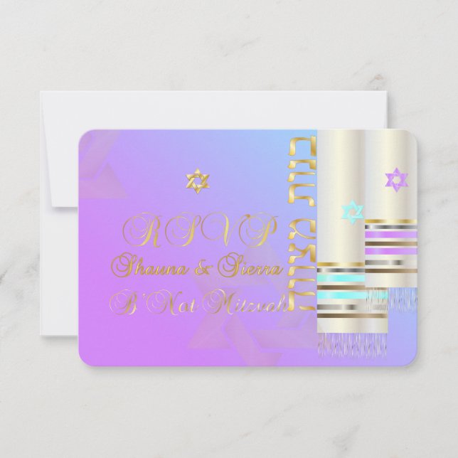 PixDezines UAWG Pastel Tallits B'not Mitzvah RSVP Karte (Vorderseite)