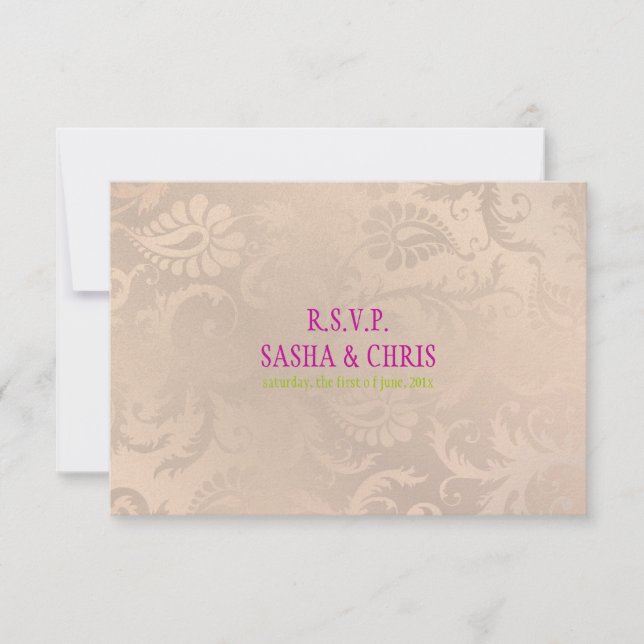 PixDezines uAwg pavo Damask/rosa Champagner RSVP Karte (Vorderseite)