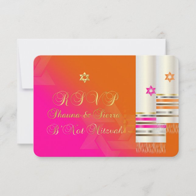 PixDezines UAWG Pink/Orange B'not mitzvah RSVP Karte (Vorderseite)