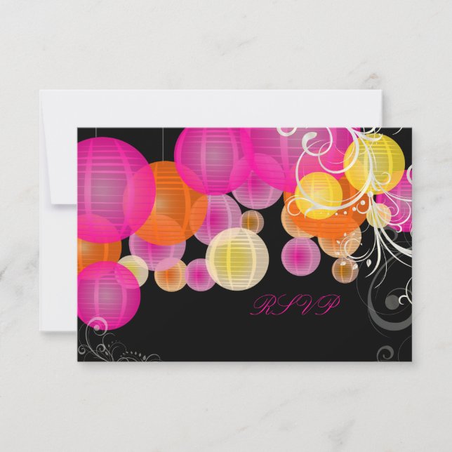 PixDezines uAwg pink/orange/gelbe Laternen RSVP Karte (Vorderseite)