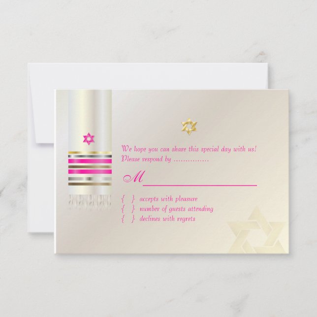 PixDezines UAWG Pink Tallit Bat Mitzvah RSVP Karte (Vorderseite)