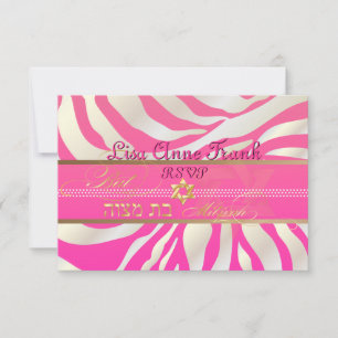 PixDezines uAwg Pink Zebra, Bat Mitzvah/DIY Farbe RSVP Karte