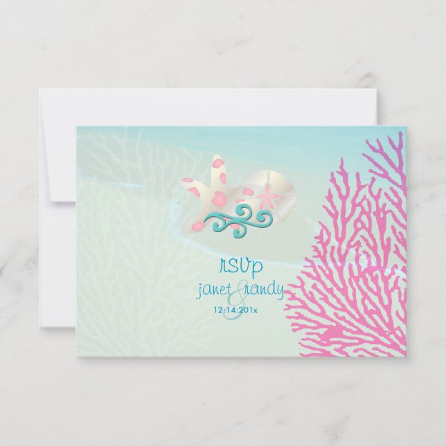 PixDezines uAwg pinkfarbene Koralle+Seesterne, Par RSVP Karte (Vorderseite)
