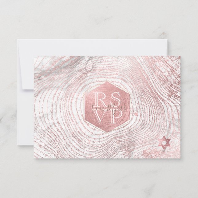 PixDezines UAWG Rose Gold Tree Rings Bat Mitzvah ✡ RSVP Karte (Vorderseite)