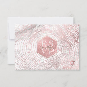 PixDezines UAWG Rose Gold Tree Rings Bat Mitzvah ✡ RSVP Karte