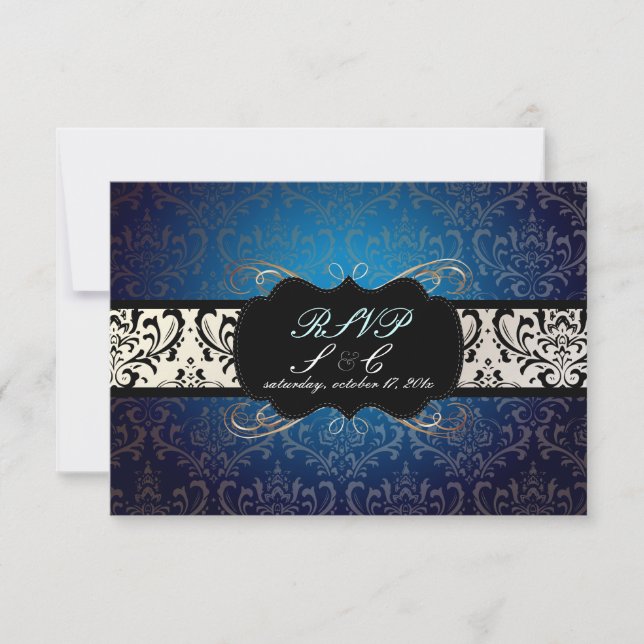 PixDezines uAwg Rossi Damask, Mitternachtsblau RSVP Karte (Vorderseite)