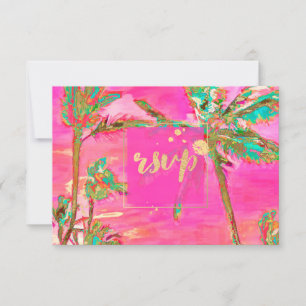 PixDezines UAWG Vintag Hawaiian Beach/Pink RSVP Karte