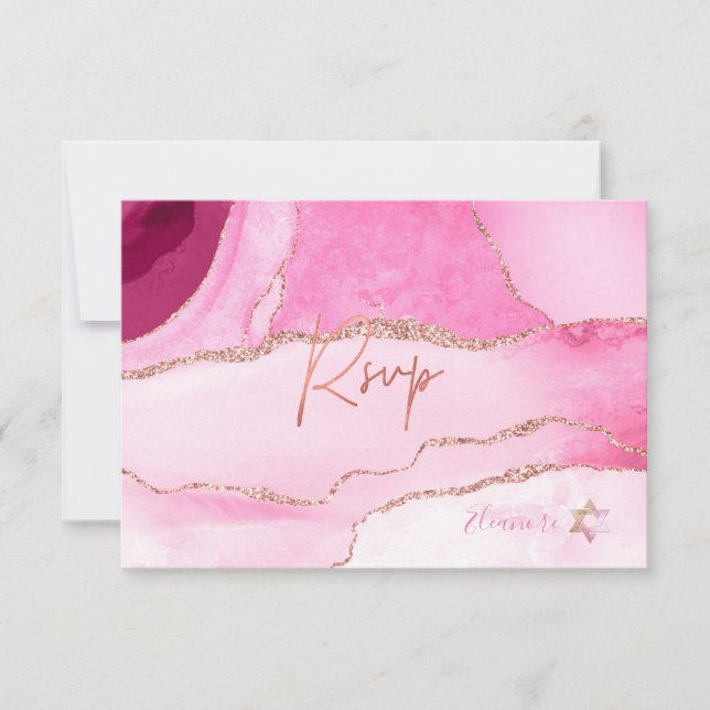 PixDezines UAWG Watercolor Agate Bat Mitzvah ✡ RSVP Karte (Vorderseite)