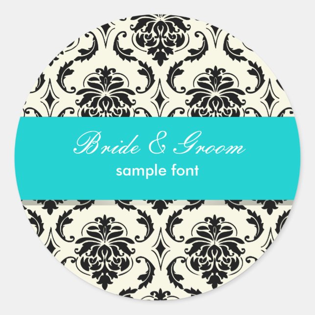 PixDezines Vendome Damask, Aqua Runder Aufkleber (Vorderseite)