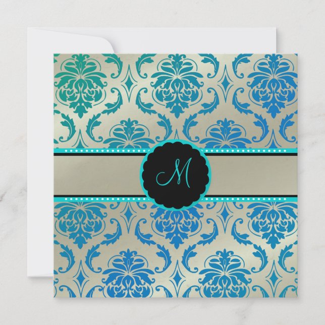 PixDezines Vendome Damask / Peak Blue Einladung (Vorderseite)