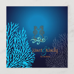 PixDezines Vintag Blue Coral+Seepferd Einladung