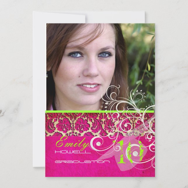 PixDezines Vintag Damask Swirl/Abschluss Einladung (Vorderseite)